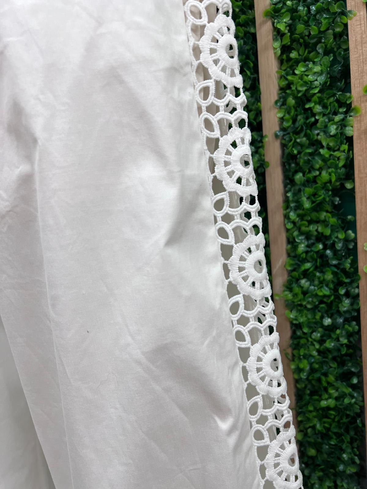 White Santorini Lace Detail Wide Leg Pants