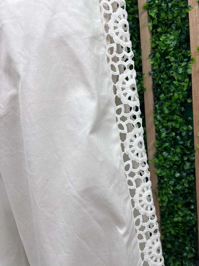 White Santorini Lace Detail Wide Leg Pants