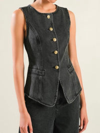 Long Fitted Denim Vest