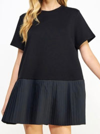 Black Pleat Skirt Dropwaist Short Dress