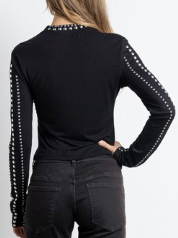 Black Studded Turtle Neck Top