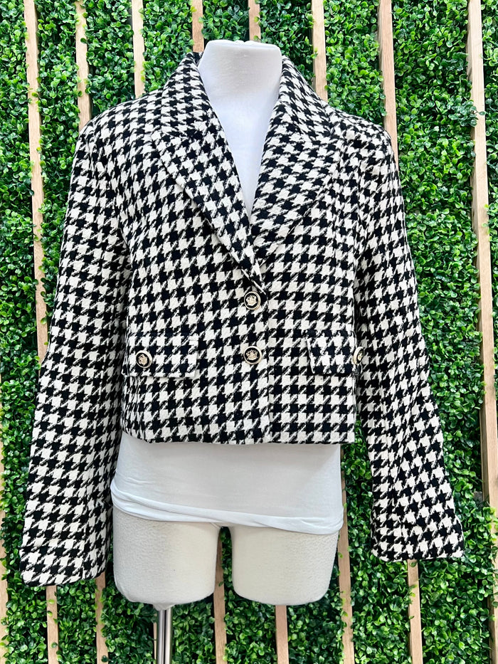 Classy Black Checkers Crop Blazer