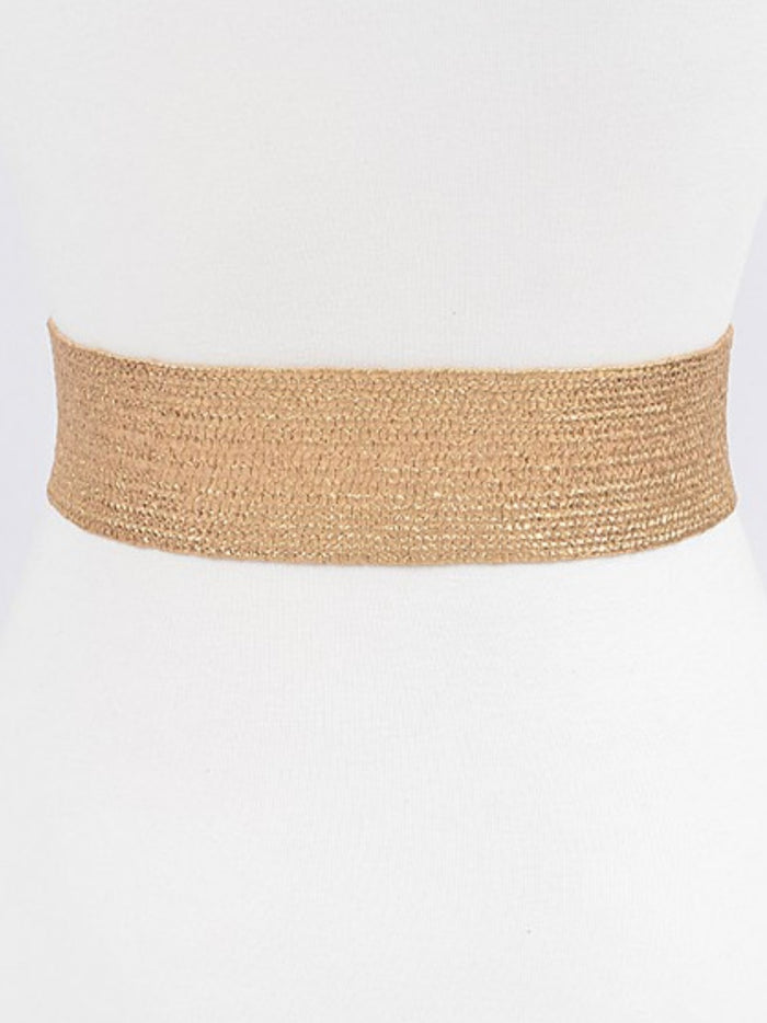 Double Textured Buckle Gold Raffia Belt