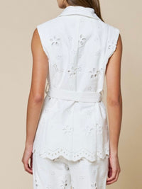 Elegant White Eyelet Long Vest