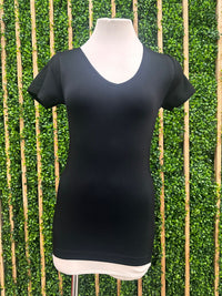 V Neck Short Sleeve Long Basic Top