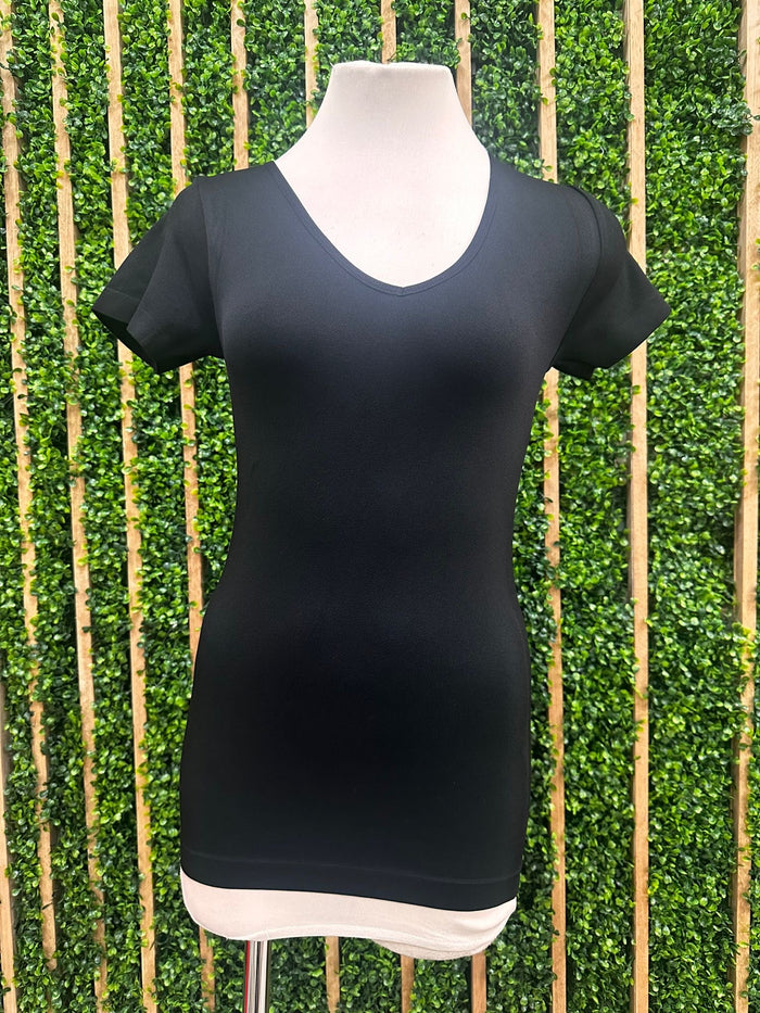 V Neck Short Sleeve Long Basic Top