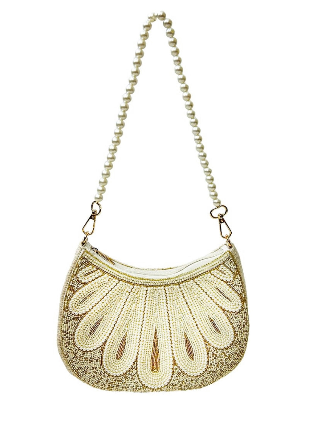 Gold & White Pearl Strap U Bag