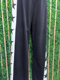 Black Side Star Trim Wide Leg Pant