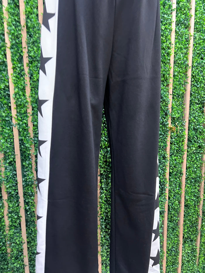 Black Side Star Trim Wide Leg Pant