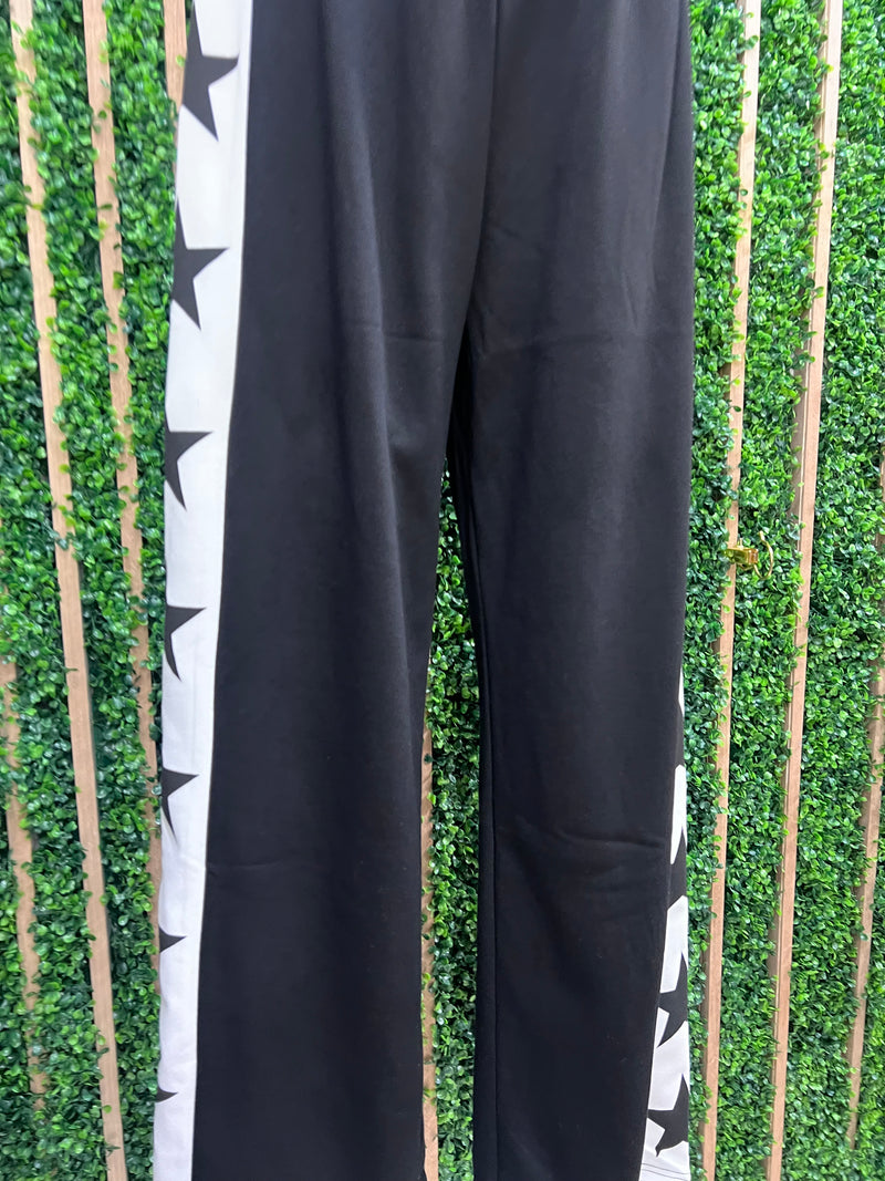 Black Side Star Trim Wide Leg Pant