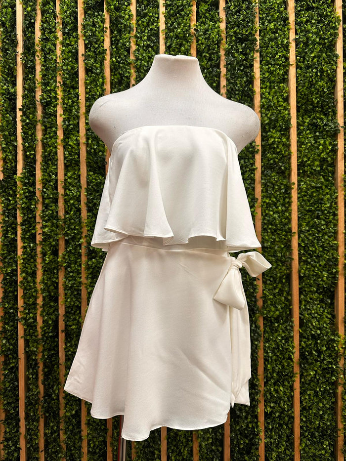 White Ruffle Sleeveless Wrap Romper