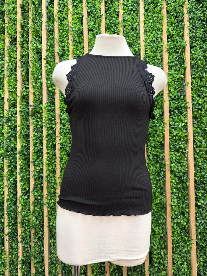 Lace Trim Ribbed Tank Top