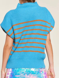 Blue Orange Stripe Sleeveless Sweater