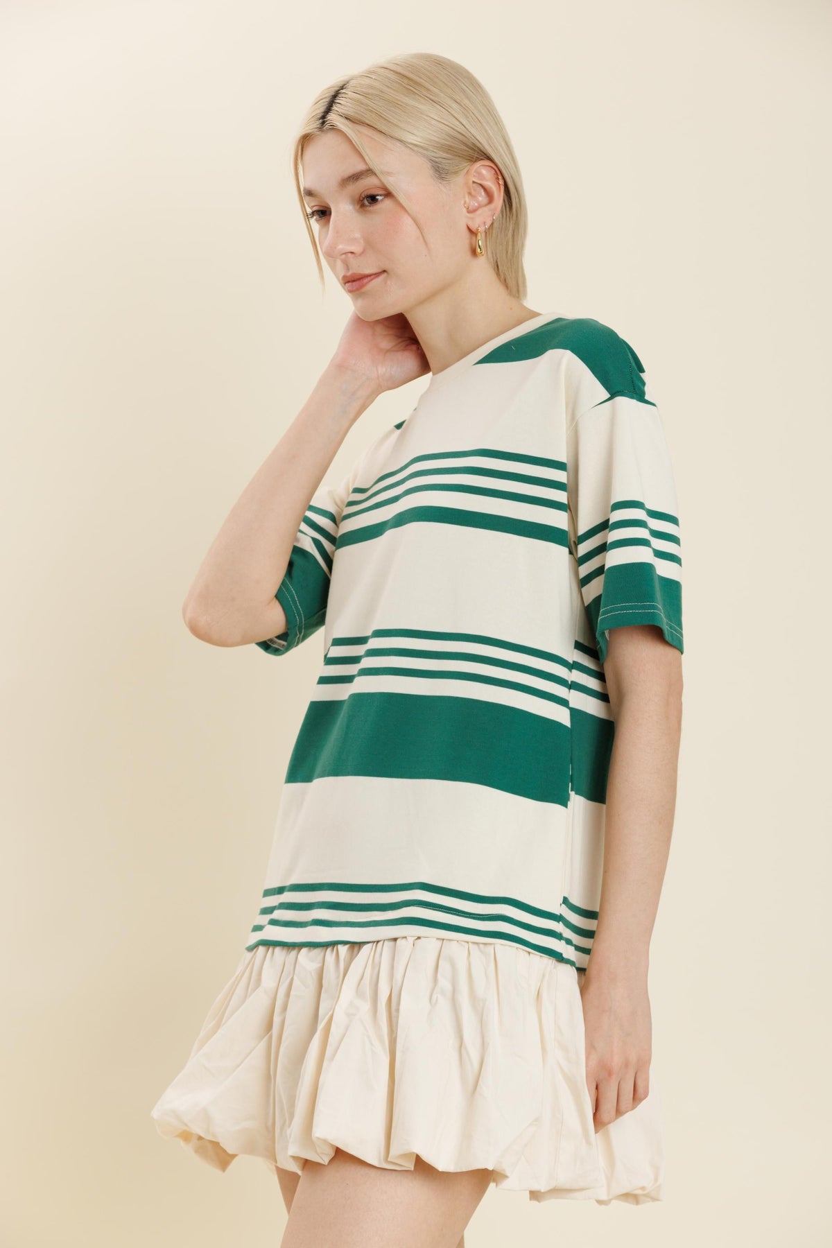 Green Striped Drop Waist Short Dress