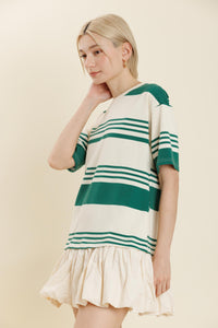 Green Striped Drop Waist Short Dress