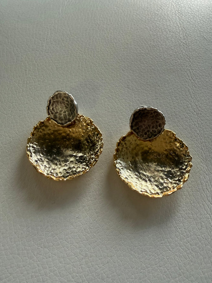 Sculpted Two-Tone Disc Earrings