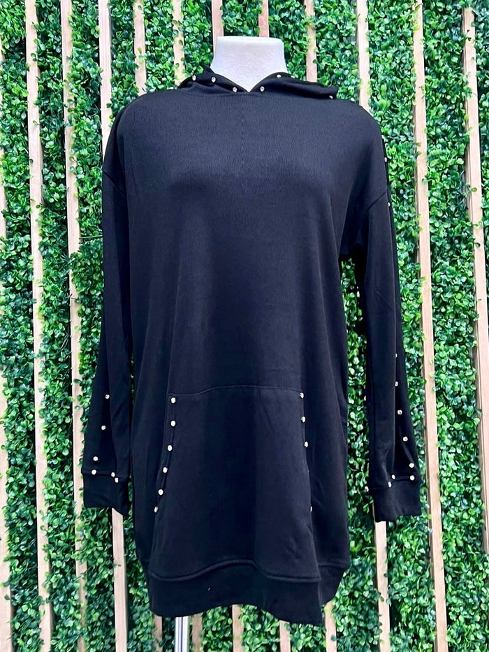 Black Studded Detail Hoodie dress