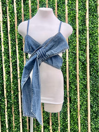 Beautiful Bow Detail Denim Crop TOp