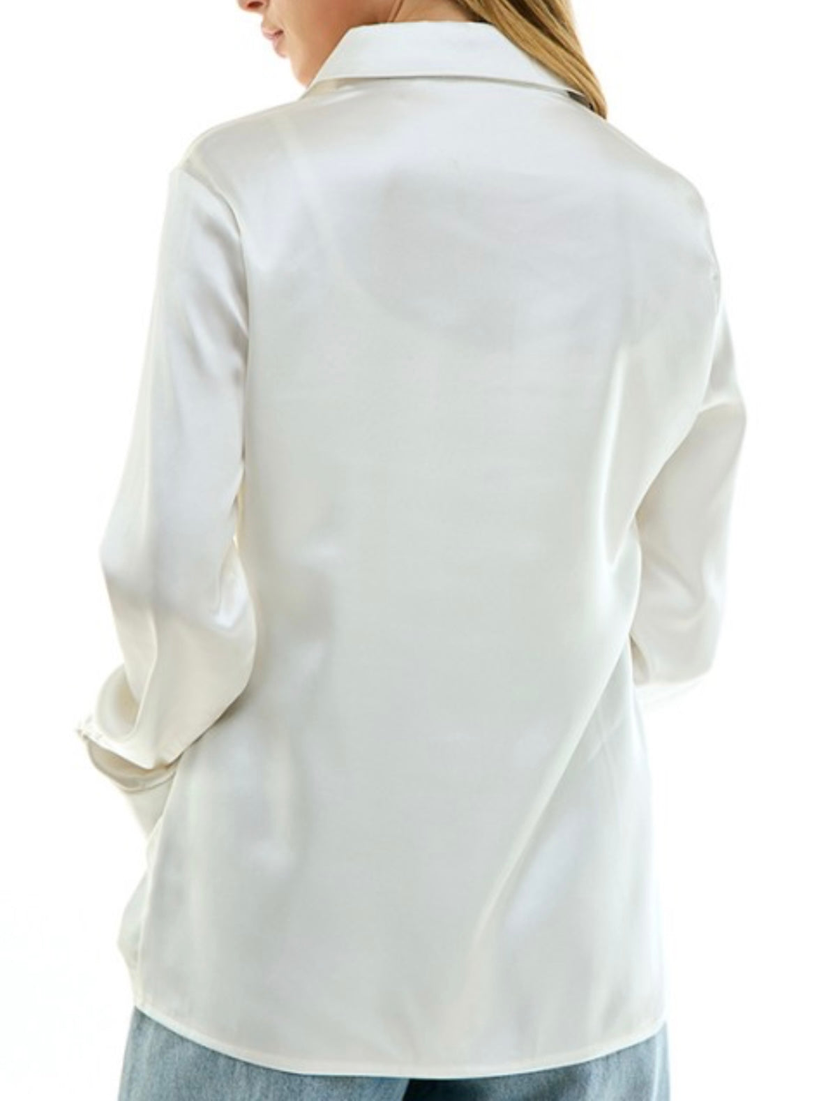 White J'Adore Button Up Satin Blouse