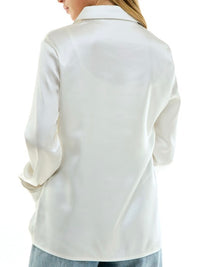 White J'Adore Button Up Satin Blouse
