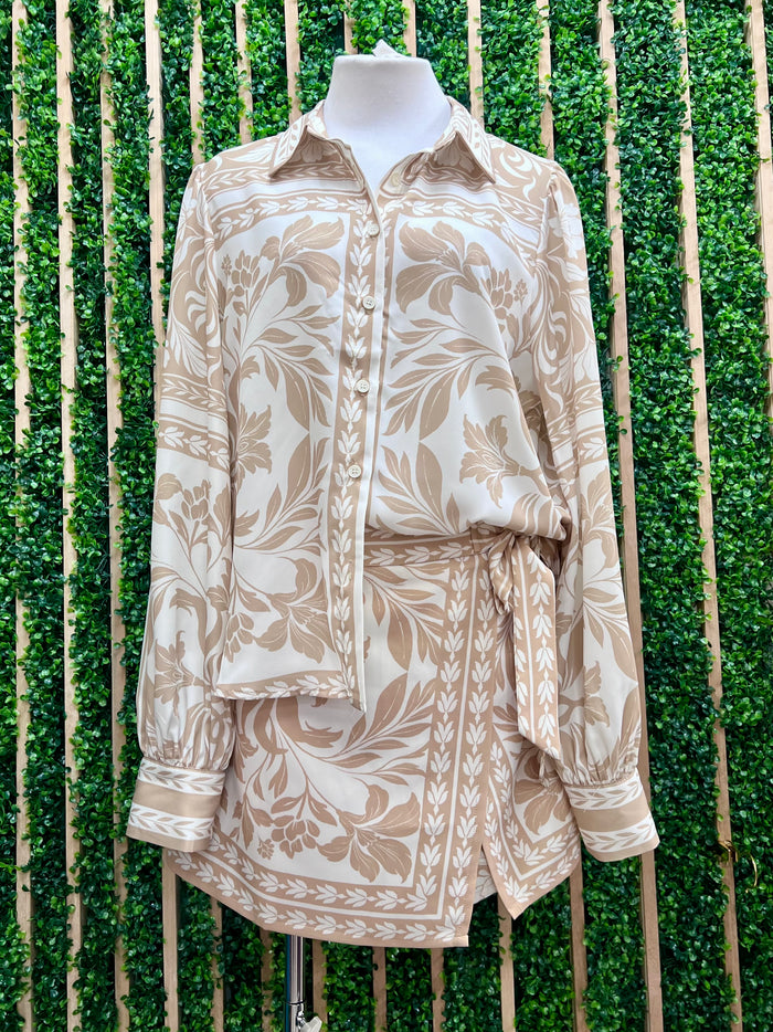 Taupe Ivory Paisley long Sleeve Top