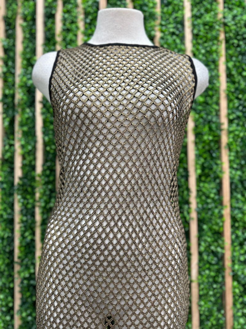 Black Gold Net Maxi Coverup Dress