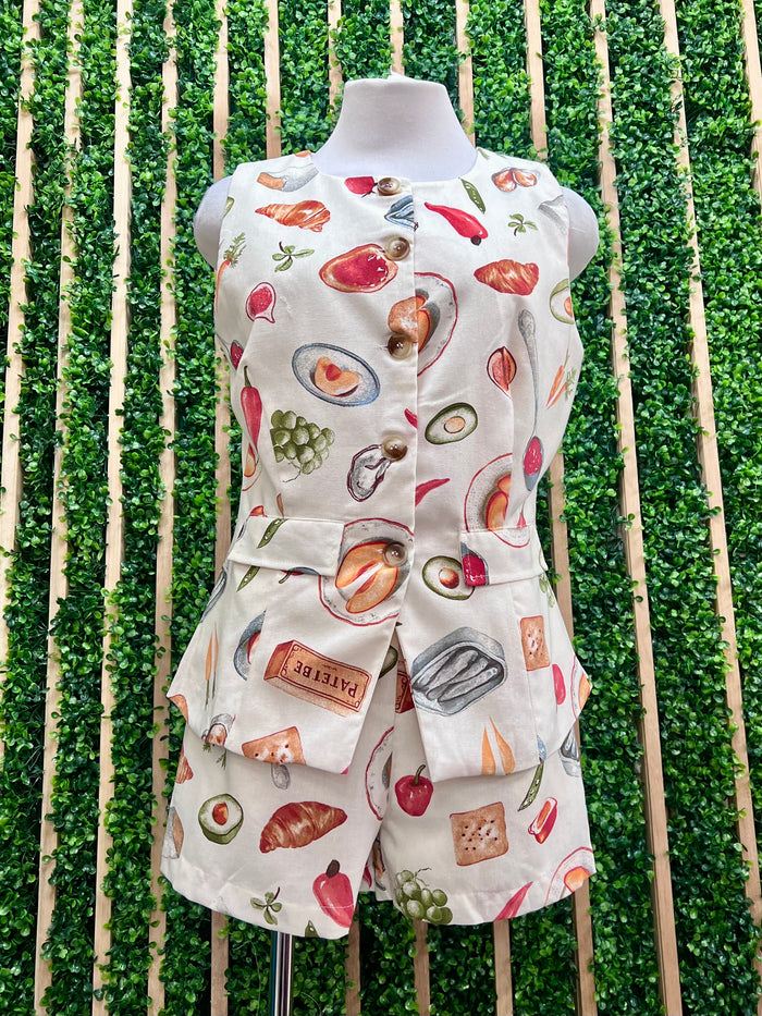 French Lunch Motif Shorts