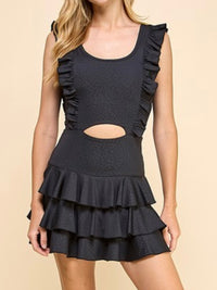 Black Front Cutout Ruffled Athletic Short Dress