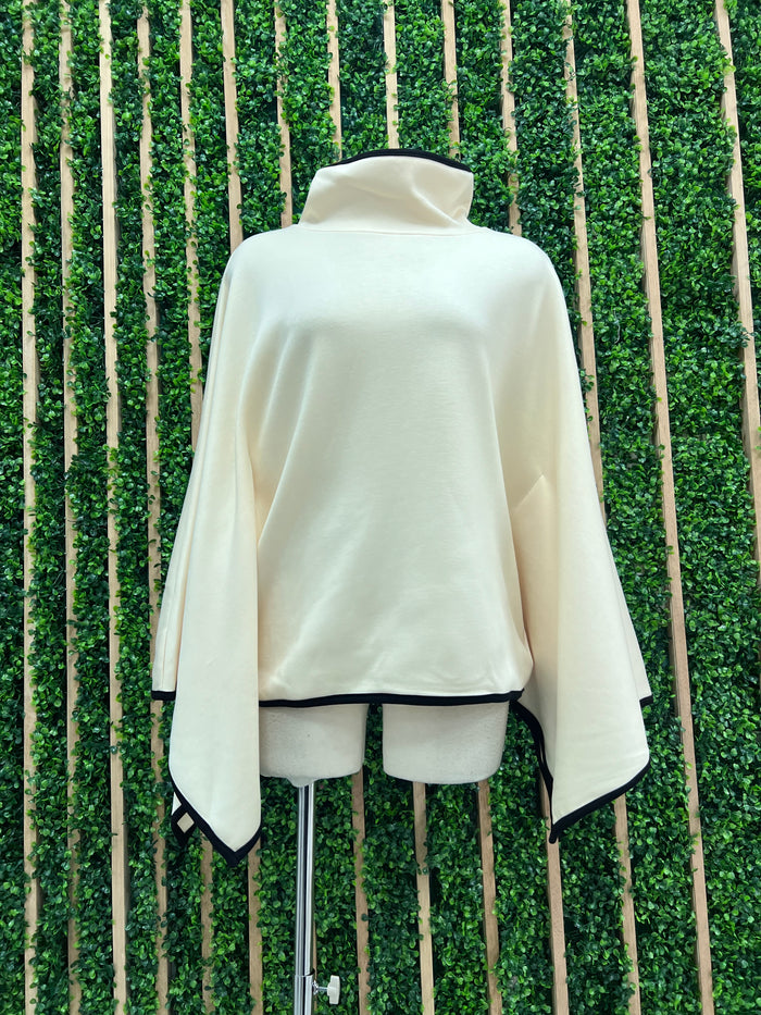 Contrast Trim Cowl Neck Poncho