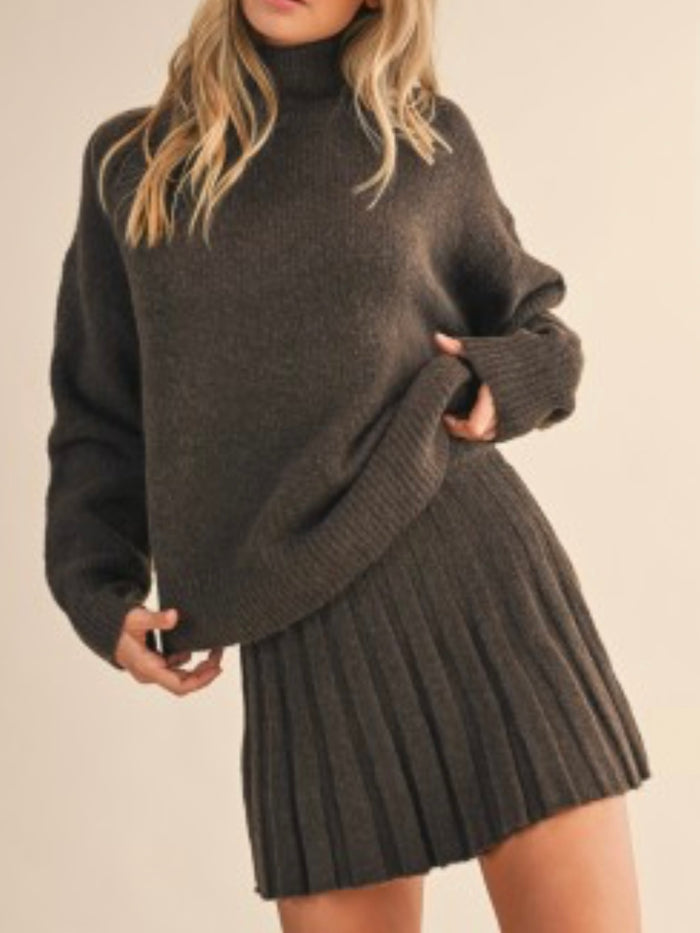 Brown Turtleneck Pullover Sweater Set
