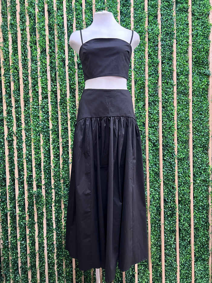 Black Princess Crop Top & Drop-Waist Maxi Skirt Set
