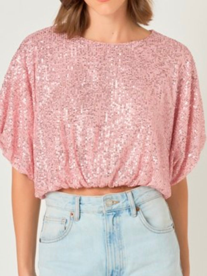 Sequin Crop Bubble Top