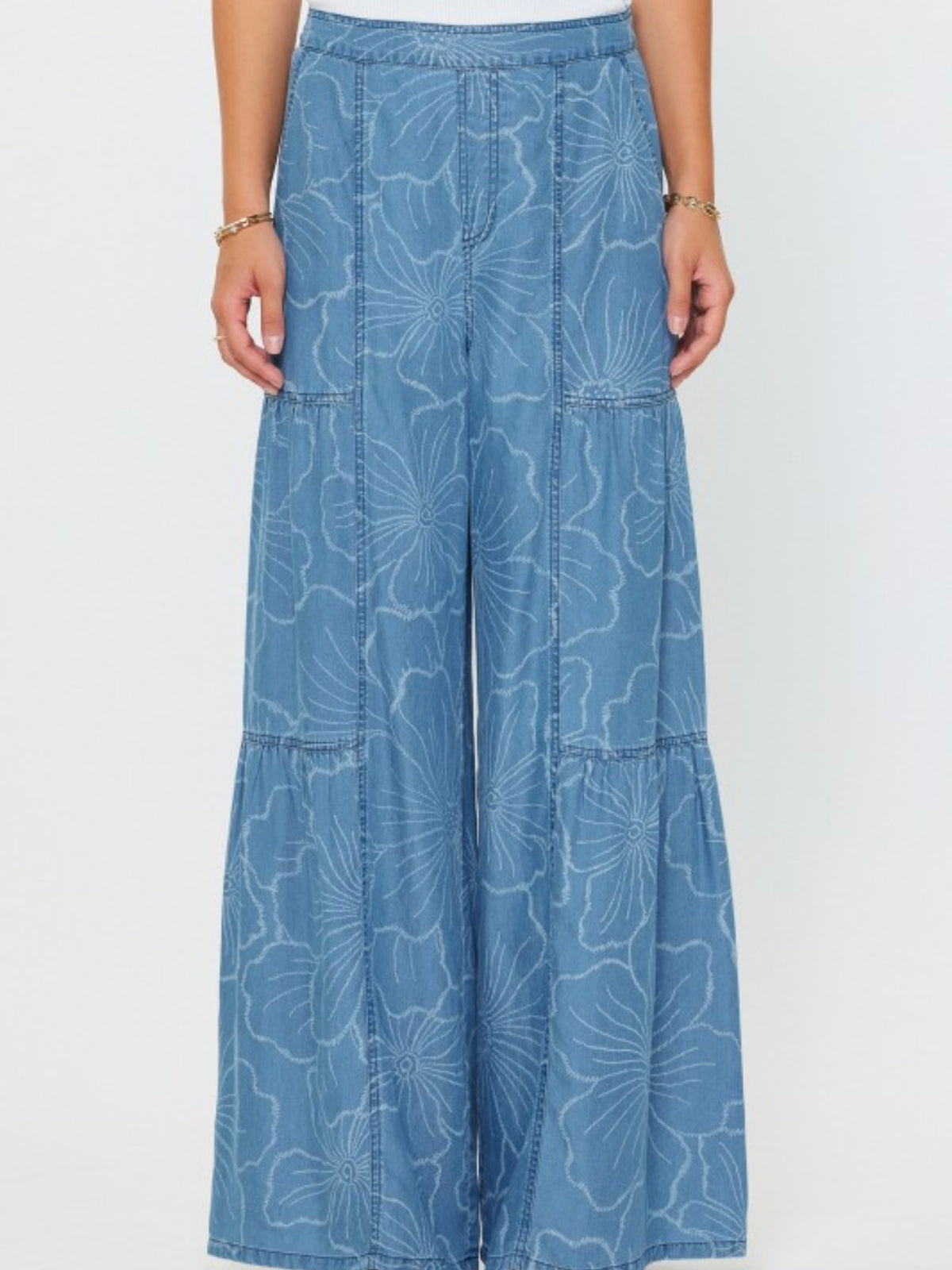 Floral Chambray Wide Leg Pants