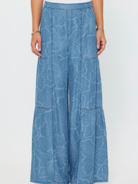 Floral Chambray Wide Leg Pants