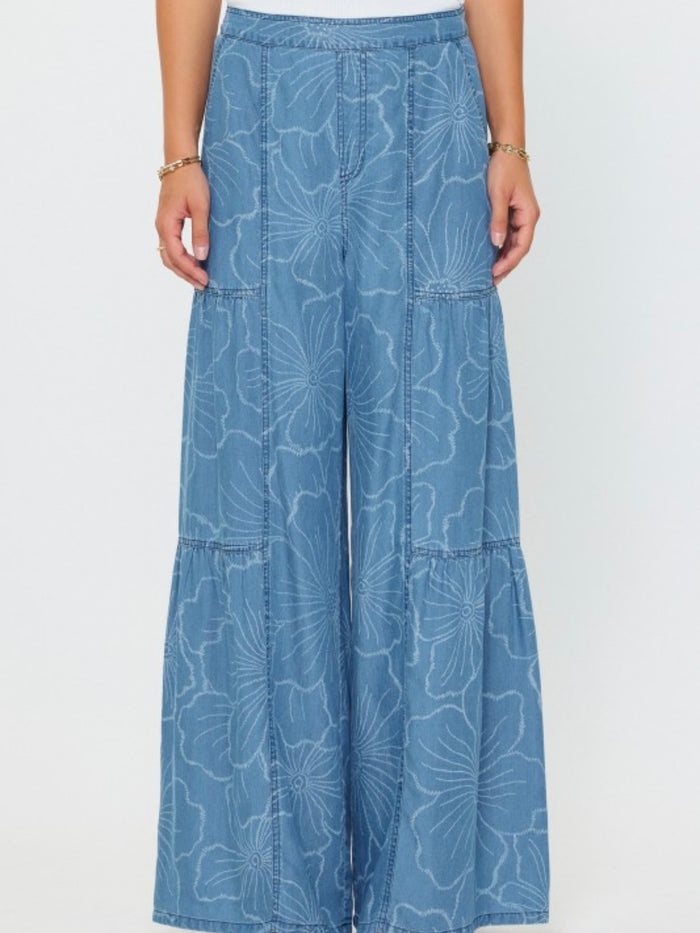 Floral Chambray Wide Leg Pants