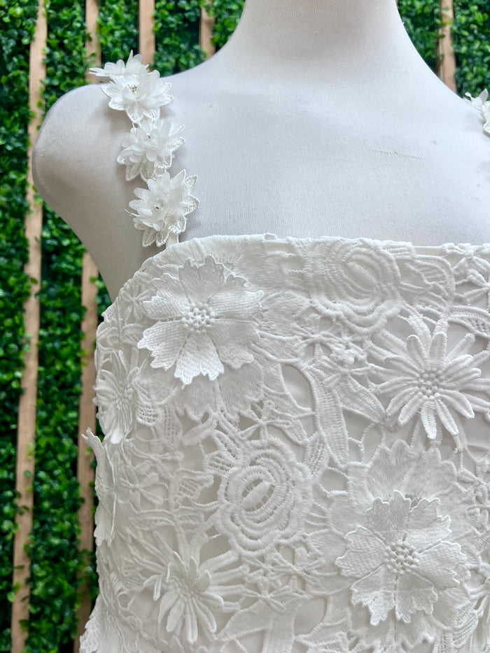 White Floral Lace Square Neck Short Dress