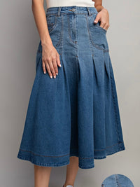 Denim Flared Midi Skirt