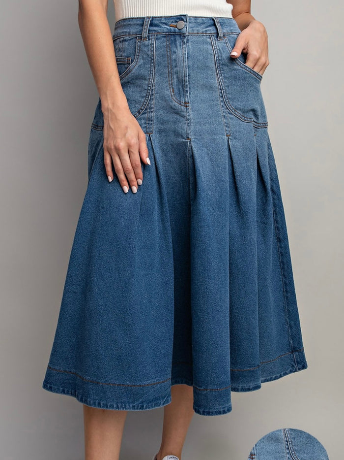 Denim Flared Midi Skirt