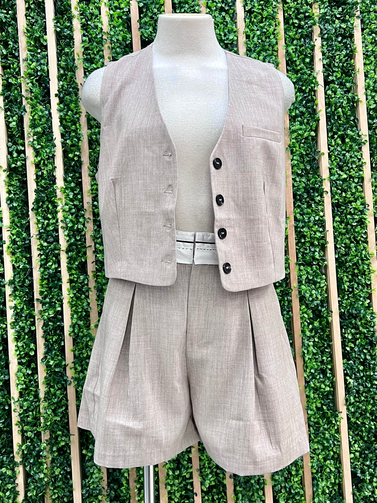 Taupe Vest Short Pant Set