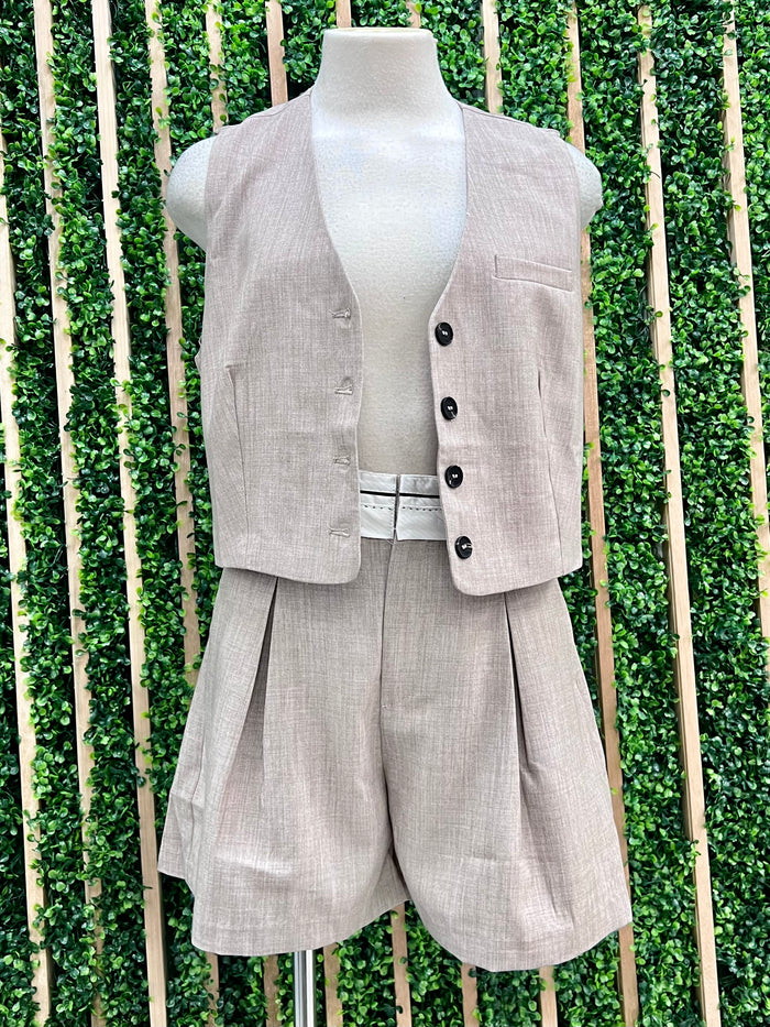 Taupe Vest Short Pant Set