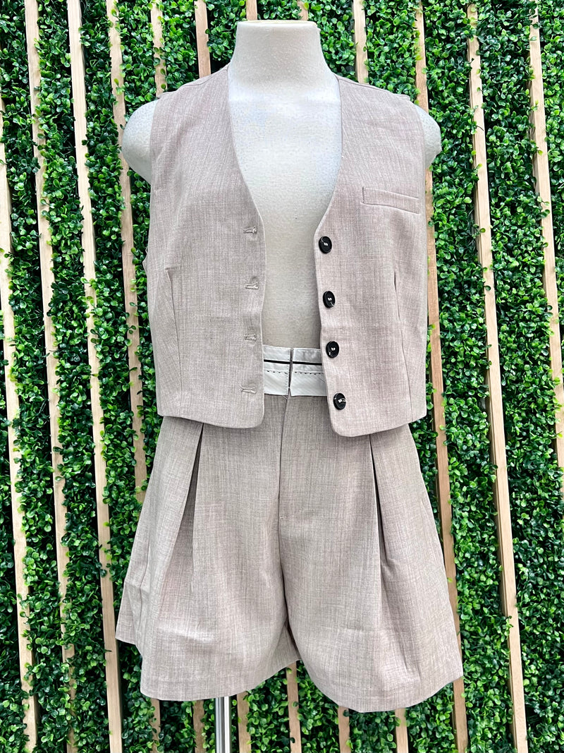 Taupe Vest Short Pant Set