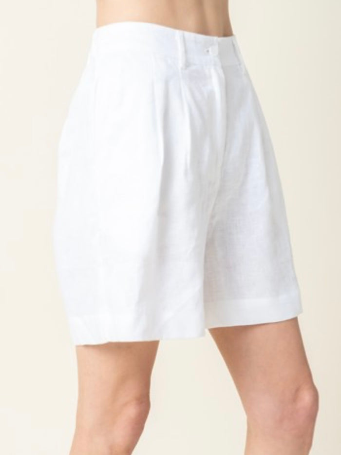 High Waist Linen Bermuda