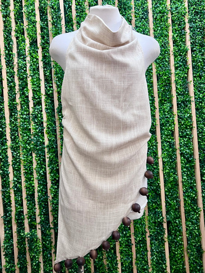 Mocha Pom-Pom Draped Halter Top