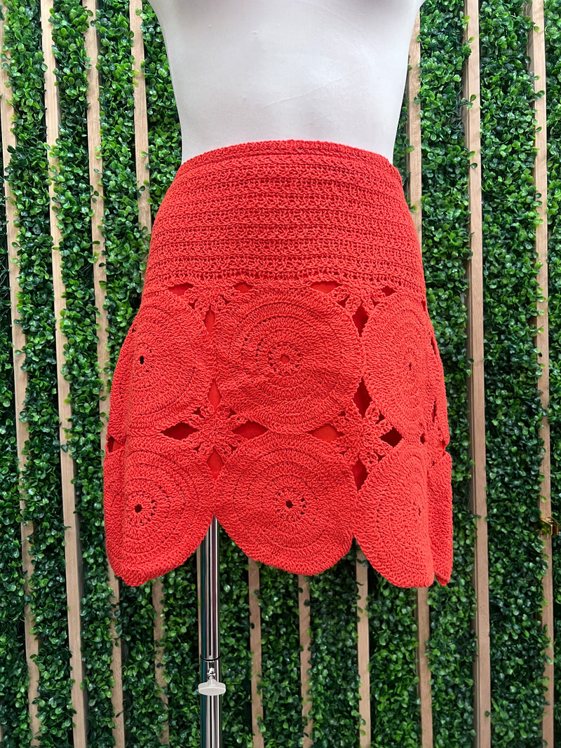 Orange Crochet Short Skirt