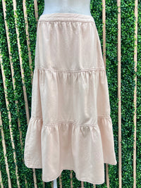 Cream Tiered Denim Midi Skirt