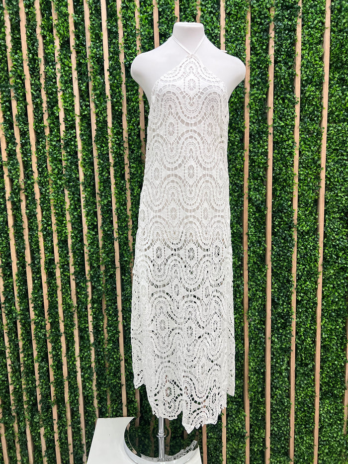 Beautiful White Flower Detail lace Coverup Dress