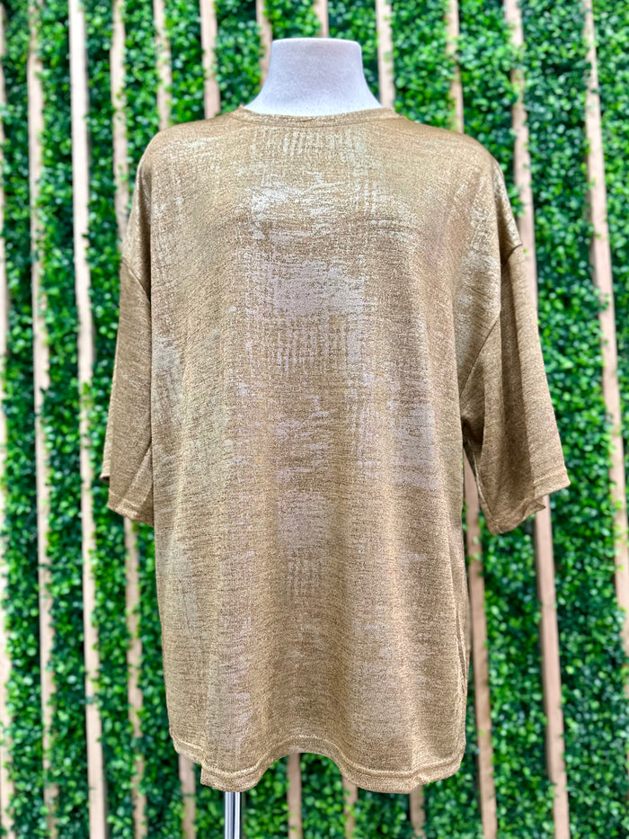 Camel Oversized Lurex Knit Top