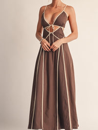 Chocolate Contrast Trim Cutout Maxi Dress