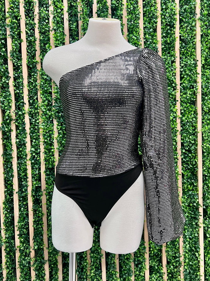 One Shoulder Metallic Bodysuit
