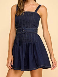 Beautiful Square Neck Stretchy Denim Sleeveless Denim Mini Dress
